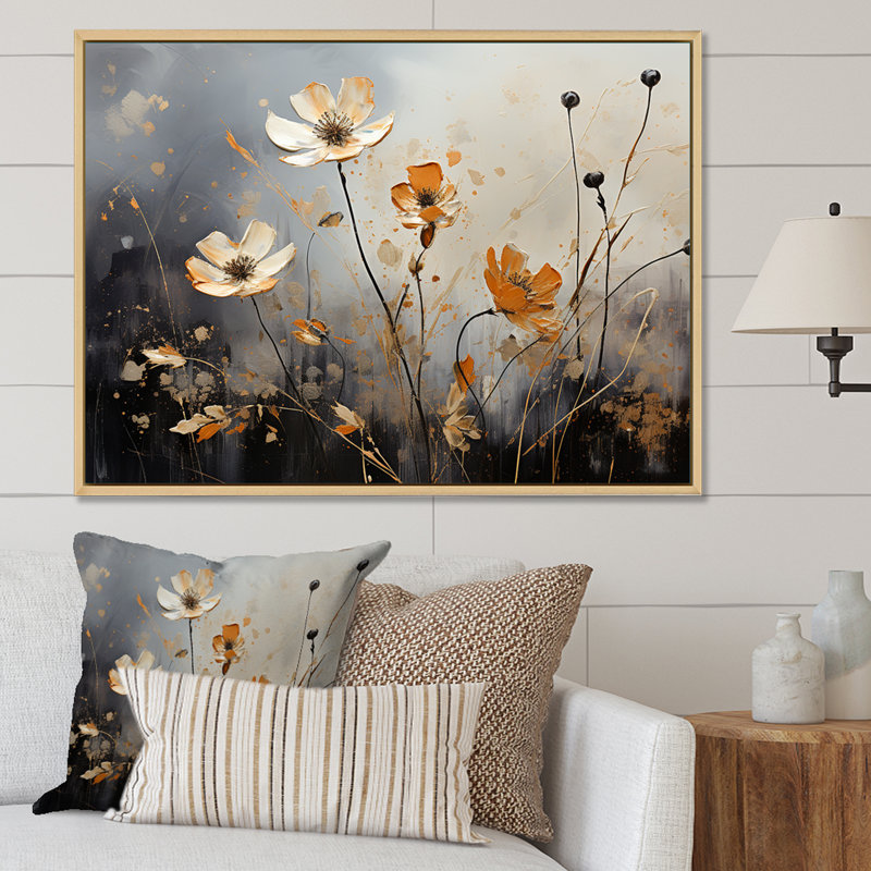 «Moody Flower Meadows» sur toile, H 16 po x l 32 po x P 0,5 po, Cadre flottant blanc