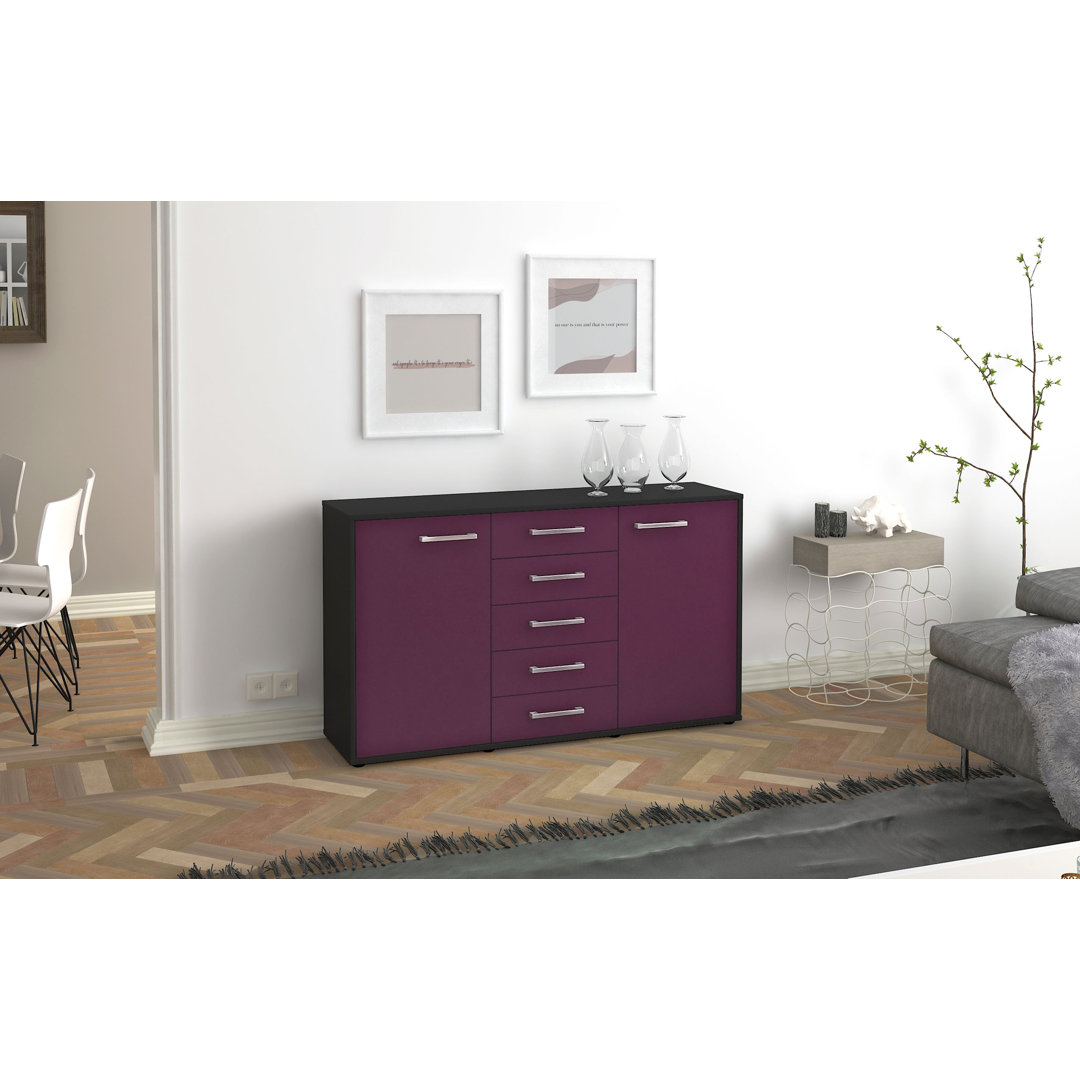 Sideboard Dorelly, Korpus Anthrazit, Front Lila (136x79x35 cm), inkl. Metallgriffe