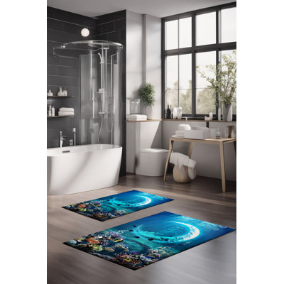 Eakly Luxury Bathmat Set (2 Pieces), 100% Polyester, 16.0 x 23.6 inches & 23.6 x 39.4 inches | Non-Slip Antibacterial Design, 0.3 in Pile Height | Machine Washable, Durable & Easy to Clean | Ideal for Bathroom Décor
