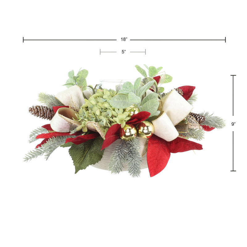 Bougeoir des Fêtes avec hortensias et conifère