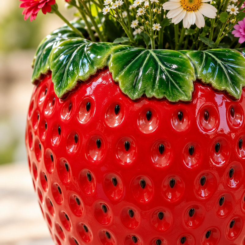 Pot de fleurs décoratif en forme de fraise pour la décoration extérieure