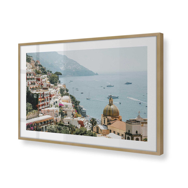Imprimé littoral Positano, H 13,25 po x l 17,25 po x P 1,25 po, Cadre simple brossé doré