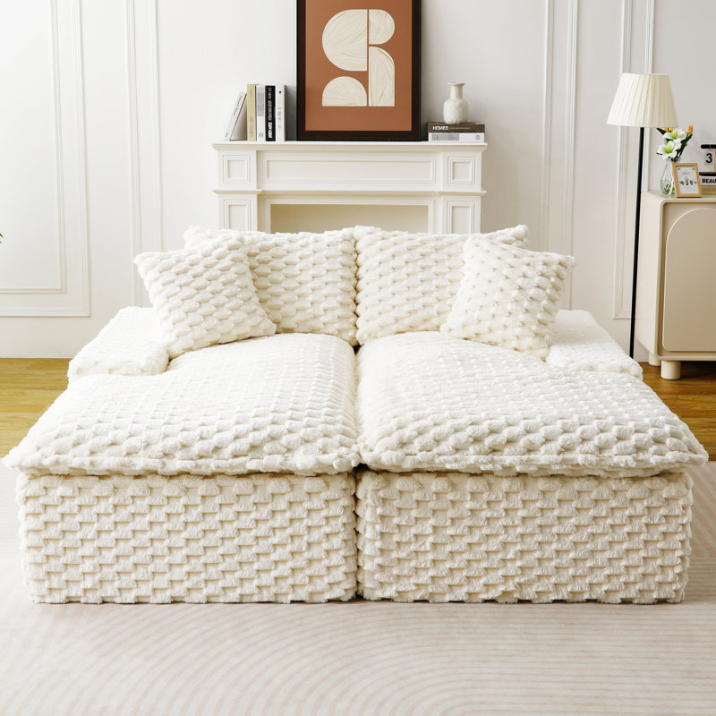 Fauteuil paresseux double en velours de tortue, de couleur blanche, multifonctionnel pour les jours de détente en éponge entièrement compressée, espaces de vie compacts idéaux
