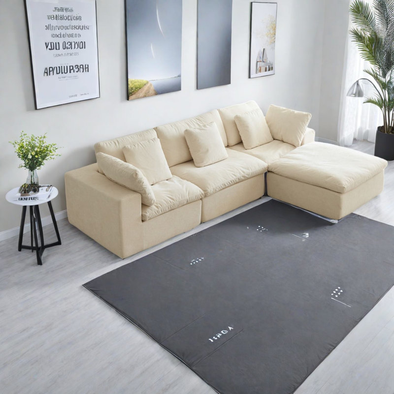 Canapés confortables en tissu, blanc antique, salon moderne essentiel