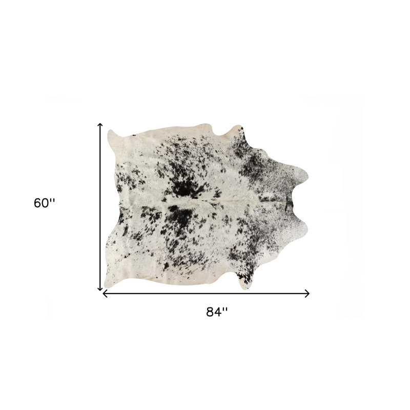 Tapis noir et blanc en cuir de vache noué à la main 5 pi x 7 pi