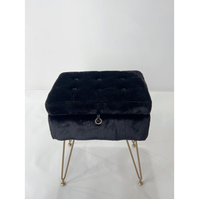 15.7 x 11.8 x 18.7 in Vanity Stool with Storage and Tufted Faux Fur Seat, Engineered Wood Frame with Gold Metal Legs, Plush Square Makeup Ottoman for Bedroom Dressing Room, Pink