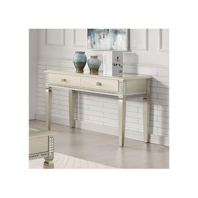 Élégante table de canapé glamour argentée avec tiroirs de rangement et plateau en verre trempé de 5 mm, parfaite pour les salons modernes.