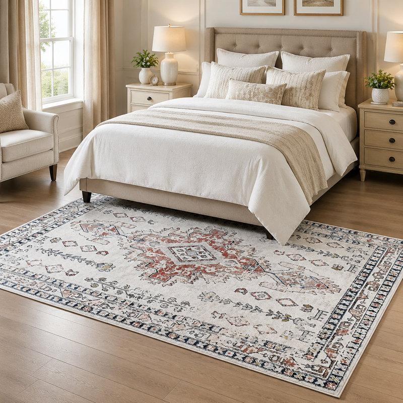 Florant Non-Slip Machine Washable Oriental Indoor Area Rug in Red/Beige/Cream, Rectangle 5' x 8'