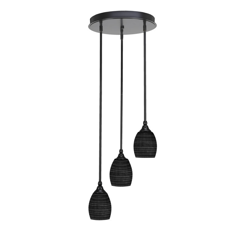 Luminaire suspendu en grappe à 3 lumières avec verre matriciel 5,5 po Fidela, H 24,5 po x l 5,5 po x P 5,5 po, Gris clair