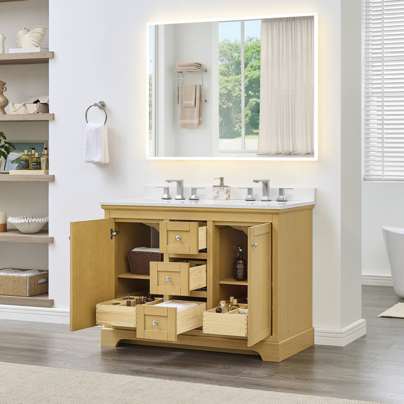 Avery 48'' Free Standing Double Bathroom Vanity with Top, Dark Gray, Polished Chrome, White Quartz