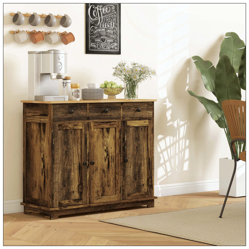 Buffet Cabinet With Storage, Sideboard Cabinet With Carved Door Panels,4 Doors Modern Aesthetic Storage Cabinet With Adjustable Shelves For Living Room, Kitchen