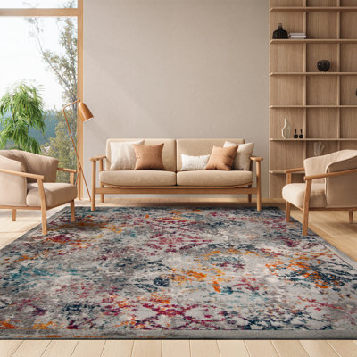 Tapis abstrait gris clair / fuchsia Christa