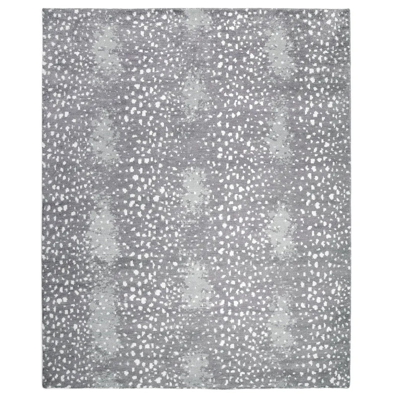 Louis Animal Print Hand-Knotted Wool/Cotton Ivory Area Rug, Rectangle 5' x 8', Gray
