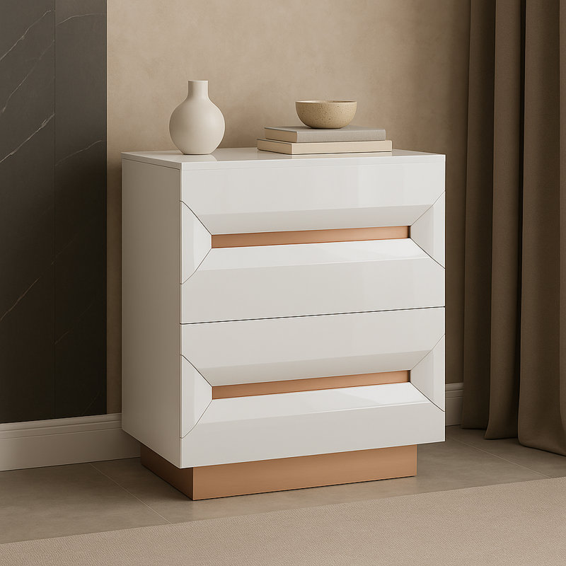 Commode décorative 5 tiroirs Abiqua, Blanc