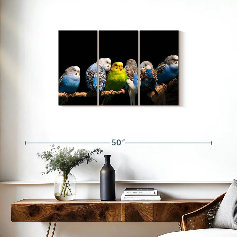 Budgerigars On A Rope, 20" H x 33" W