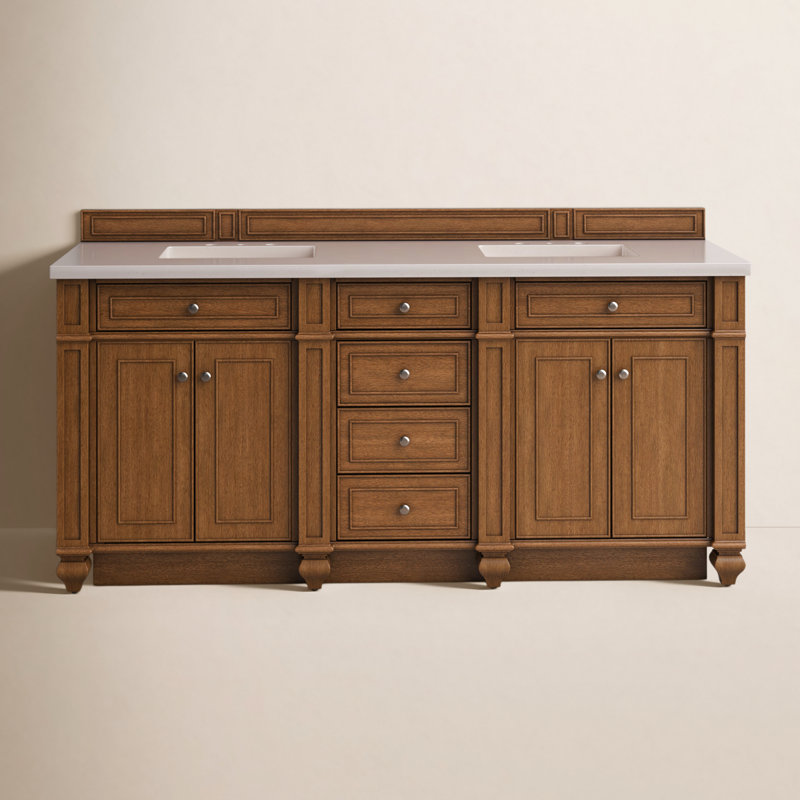 Bristol 72'' W Double Vanity, Carrara White, Saddle Brown, 8" Widespread