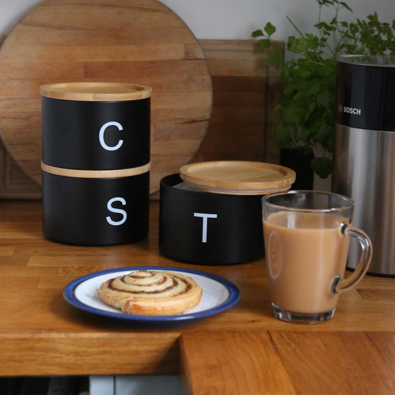 Harbour Housewares - Stacking Tea Coffee Sugar Canister Set, Black