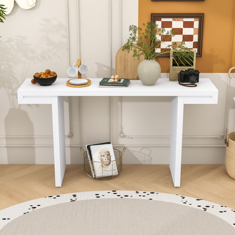 Console moderne avec finition peinte lisse, pieds réglables, Blanc