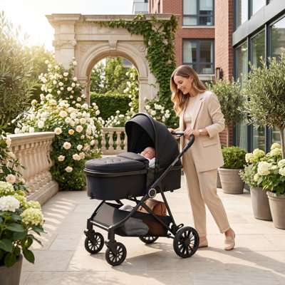 5-Point High Position Baby Stroller – Bassinet Mode, One-Hand Fold,Black