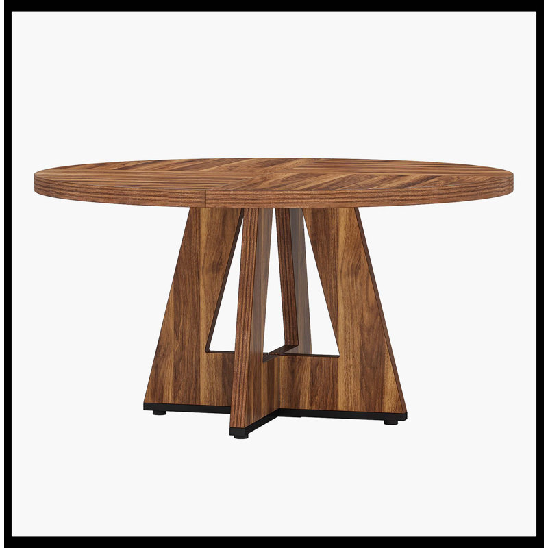 Round Dining Table For 4, 47" Wooden Kitchen Table Farmhouse Dinner Table, Vintage Brown