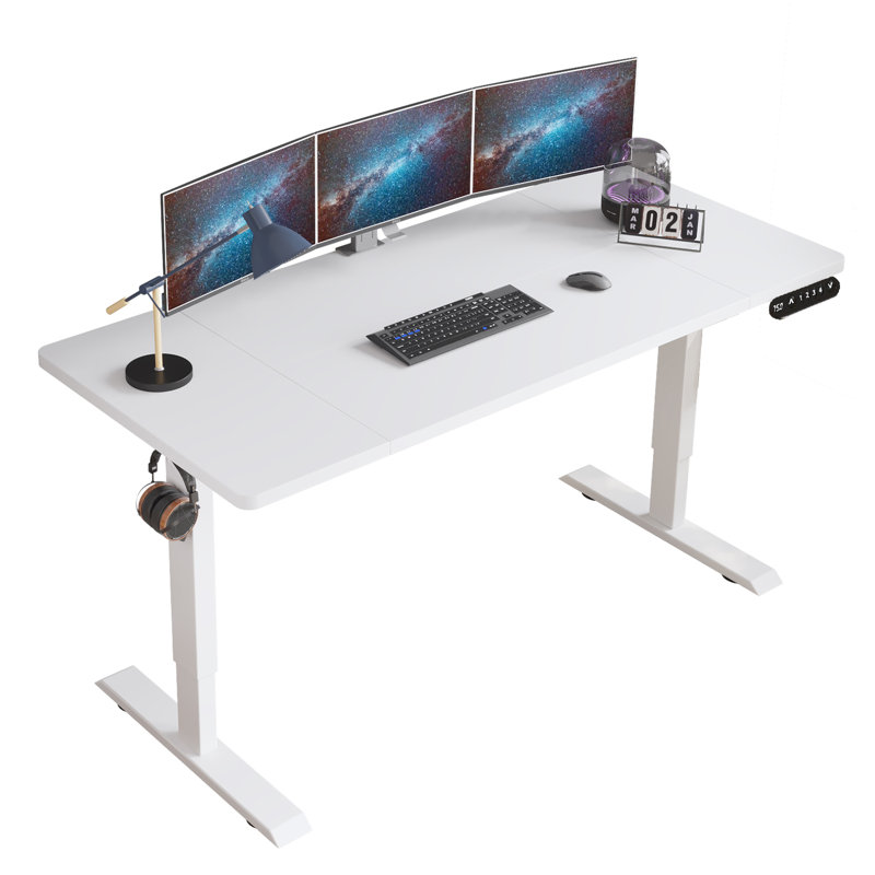 Bureau debout à hauteur réglable électrique Fanchon, H 45 po x l 63 po x P 30 po, Blanc