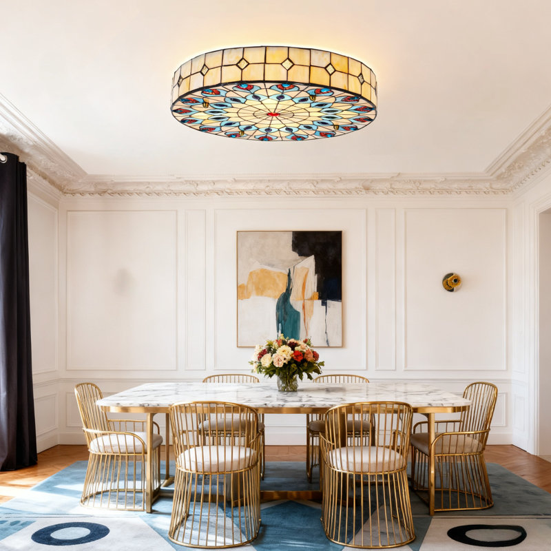19.7'' Tiffany-style Peacock Tail Shell Ceiling Light