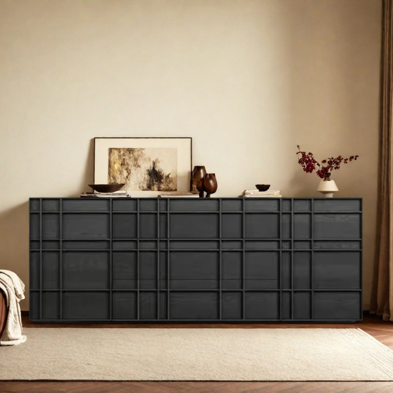 Buffet rétro et sophistiqué, Noir, H 35,43 po x L 70,87 po x l 15,75 po