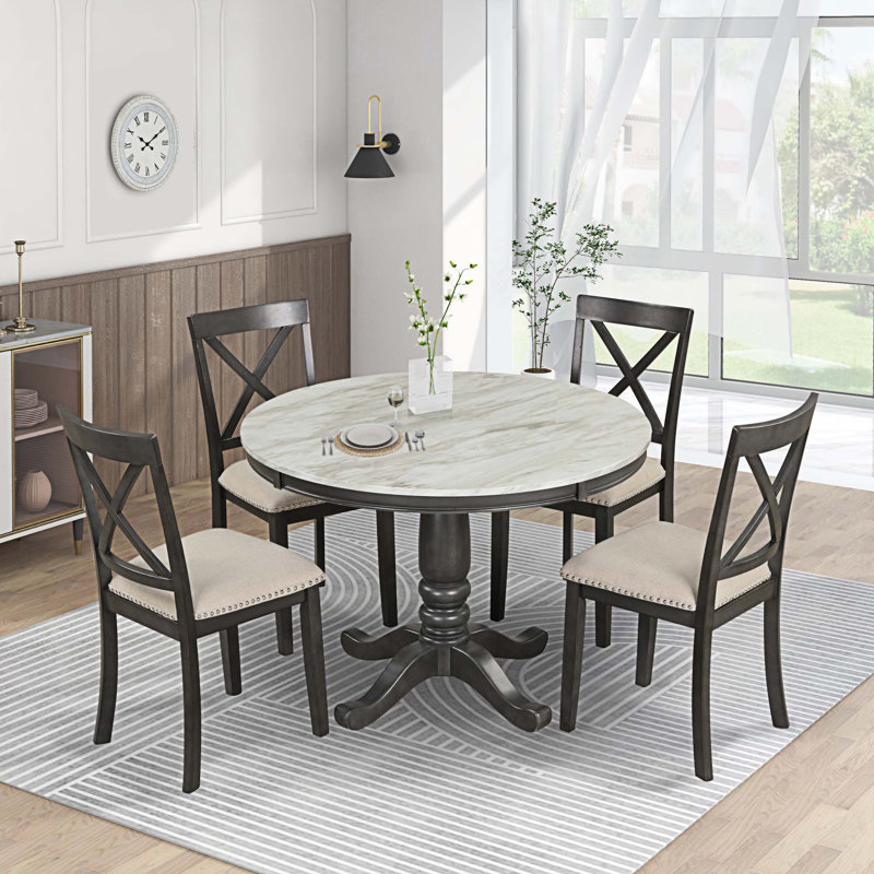 Ensemble 5 pièces de table de salle à manger et chaises pour 4 personnes, table de cuisine en bois massif avec 4 chaises