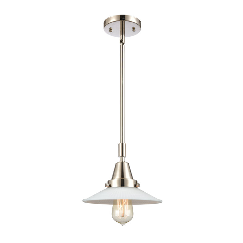 Luminaire suspendu conique à 1 lumière Cahaba, Halophane blanc mat, Ampoule non incluse, Nickel poli