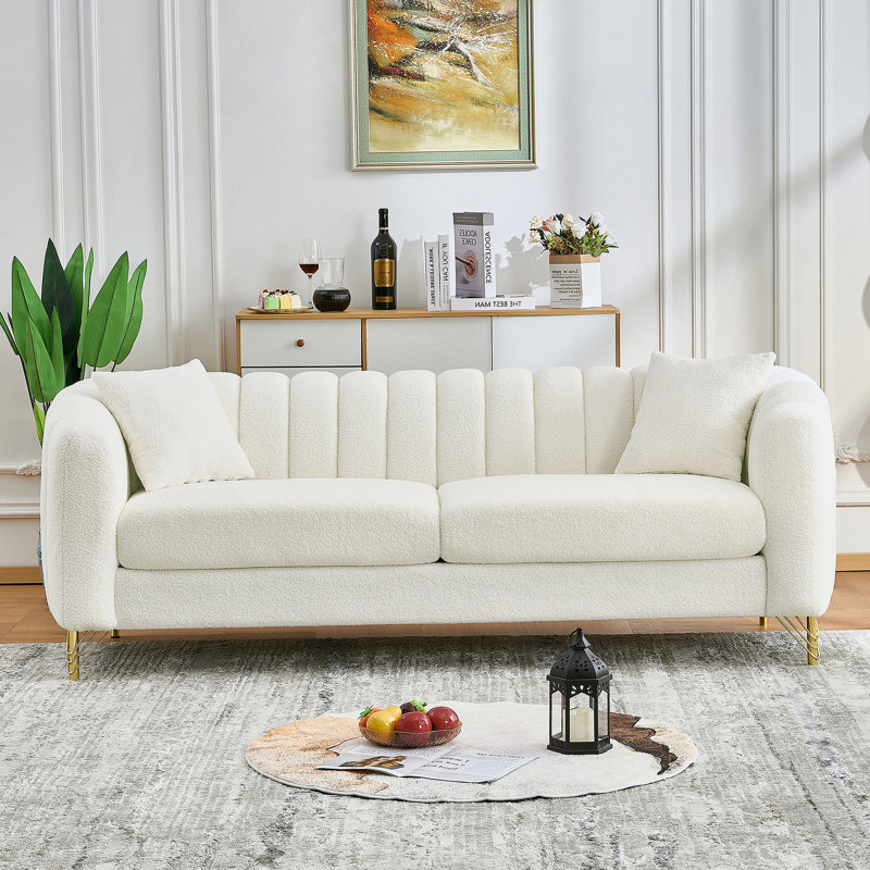 Canapé surdimensionné en chenille surdimensionné 3 + 3 places avec pieds en métal doré pour une vie confortable, Beige, 6