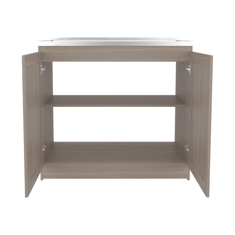 Armoire de base avec double porte et tablette intérieure Haivana, chêne blanc