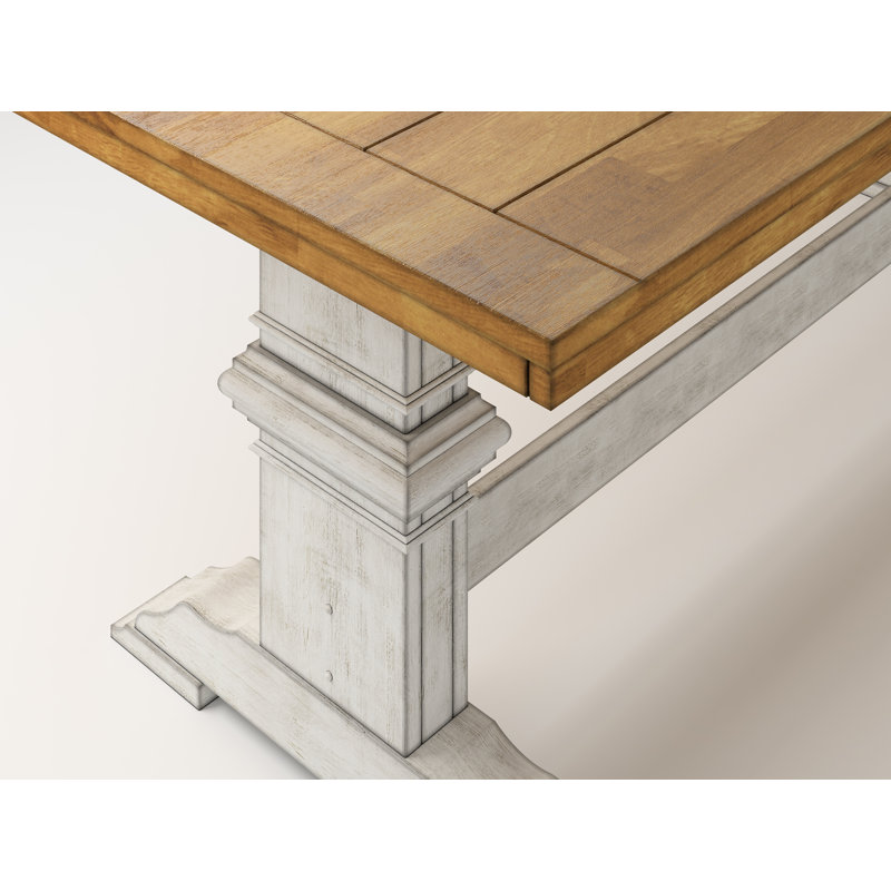 Table de salle à manger en bois d'hévéa massif Fortville, Blanc antique
