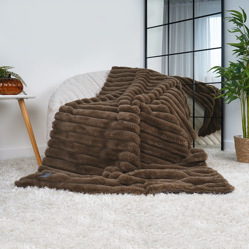 Abderraouf Ribbed Throw Blanket, Brown