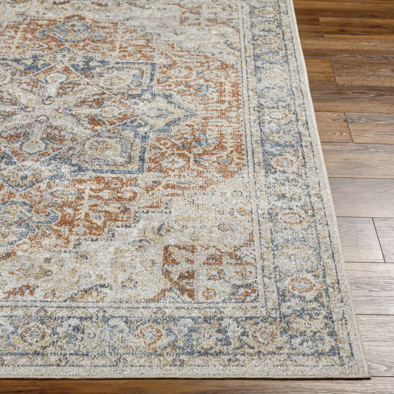 Beliveau Kips Bay Oriental Machine Woven Area Rug in Orange/Light Blue/Beige, Rectangle 6'7" x 9'