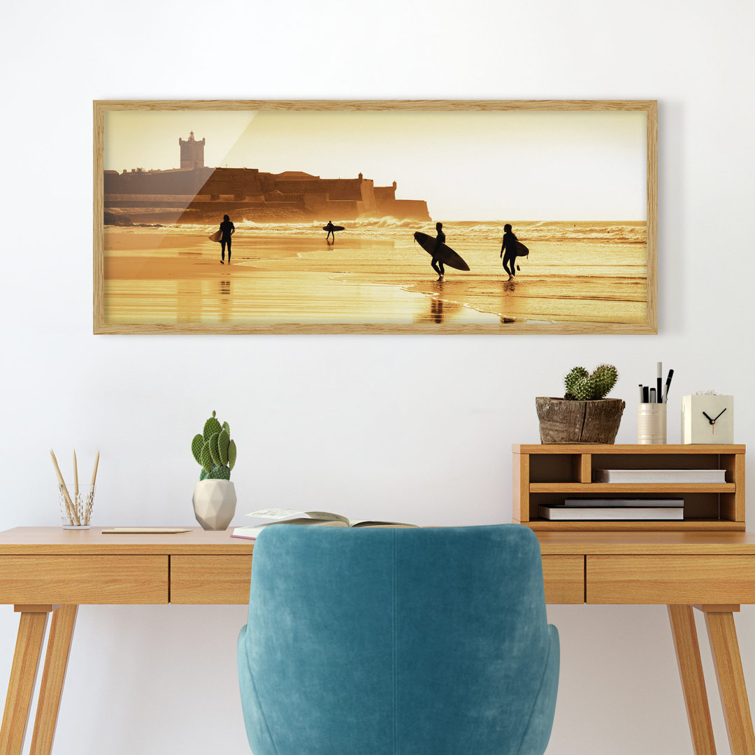 Bild mit Rahmen - Surfer Strand - Panorama Landschaft - A