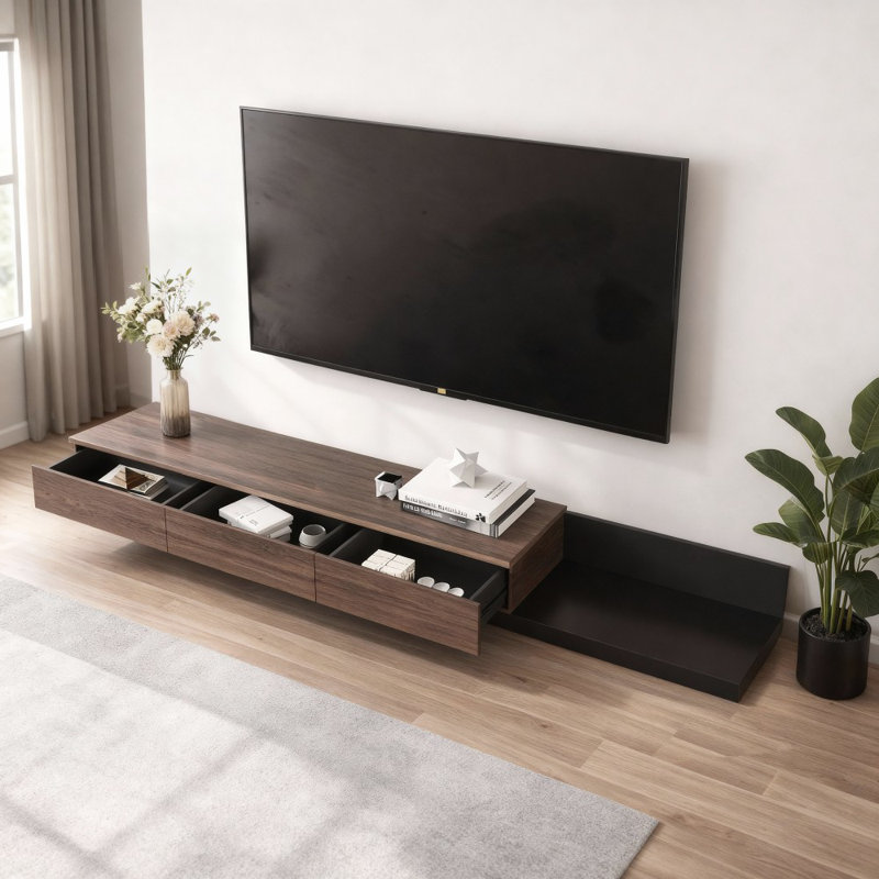 Meuble télé avec 3 tiroirs de 110,24 po à 70,87 po, Noyer / noir mat