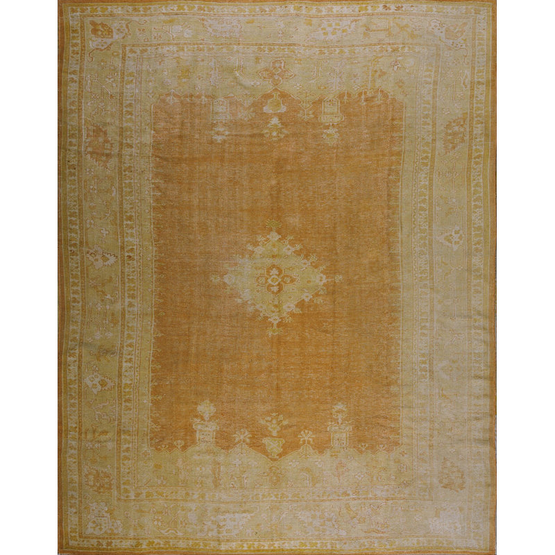 Tapis corail / saumon rose antique en laine noué à la main à motif de médaillon antique des années 1890