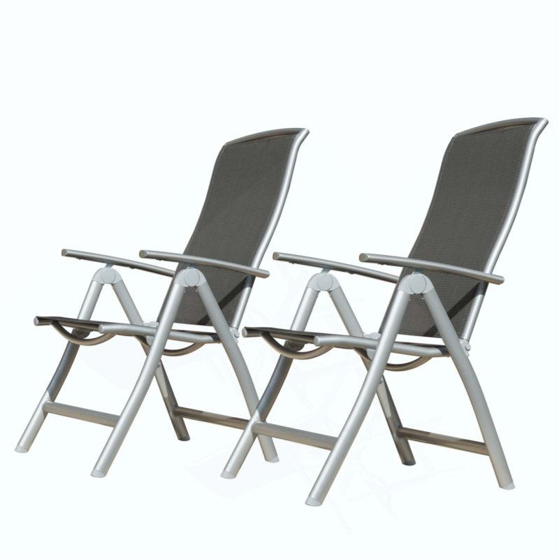 Ensemble de 2 chaises de patio pliantes, chaises de patio inclinables d'extérieur à cadre en aluminium pour le jardin, le camping, la plage, la terrasse, chaises de jardin réglables à haut dossier avec siège en tissu PVC-coated polyester