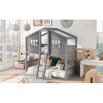 House Bunk Bed With Ladder, Wood Bed