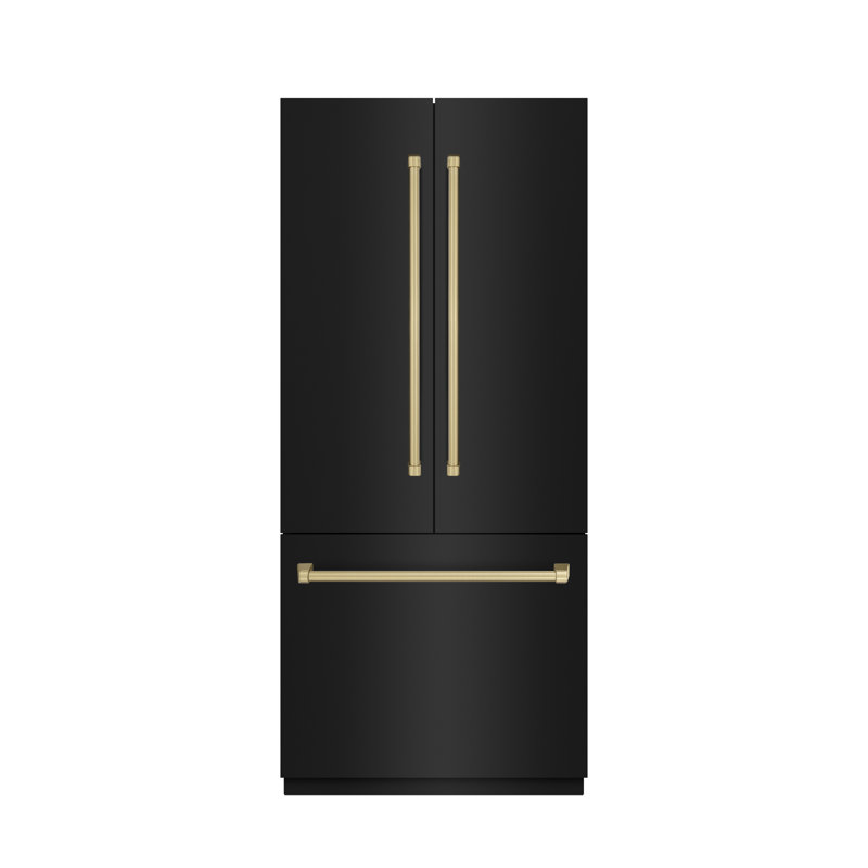 ZLINE Autograph Edition 36 in. 19.6 cu. ft. French Door Built-In Bottom Freezer Refrigerator with Water Dispenser and Ice Maker in Stainless Steel with Graphite Gray Interior and Accents