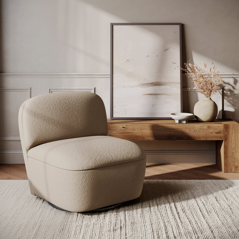 Modern Upholstered Swivel Accent Chair with Hidden Storage, 360° Rotating Chair, Compact Chair, Beige