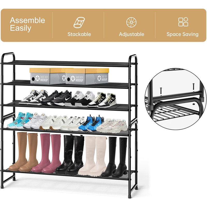 24 Pair Stackable Shoe Rack, Black