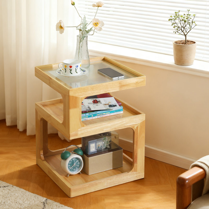15.75cm W Solid Wood Bedside Table, Beige