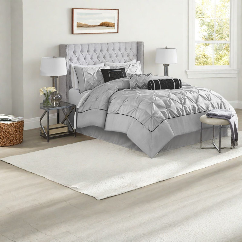Ensemble de literie en polyester gris capitonné pour la maison