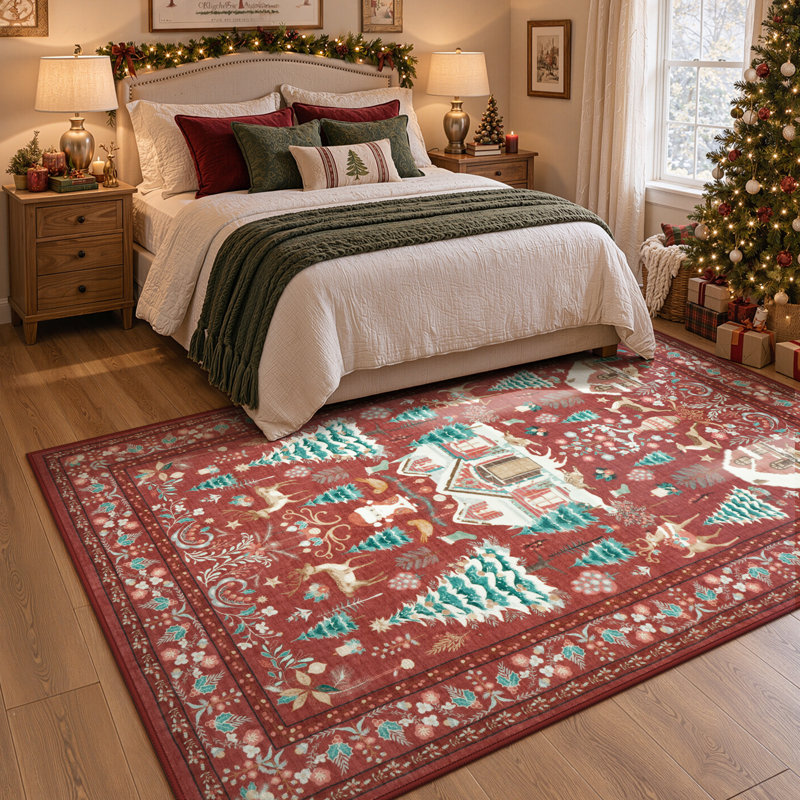 Tapis de Noël antidérapant de Noël, Rectangle 5 pi x 7 pi