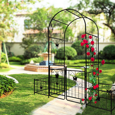 Arche de jardin en métal noir avec barrière 79,5 po x 86,6 po - Cher pour les plantes grimpantes: lierre, rose, gloire du matin, barrière de jasmin, l 79,5 po x H 86,6 po, extraordinaire