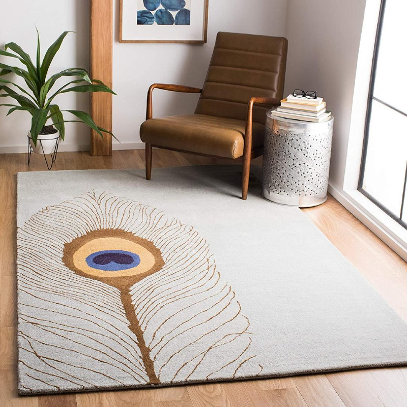 Tapis gris / brun en laine touffeté à la main Abstract, Rectangle 3 pi 6 po x 5 pi 6 po
