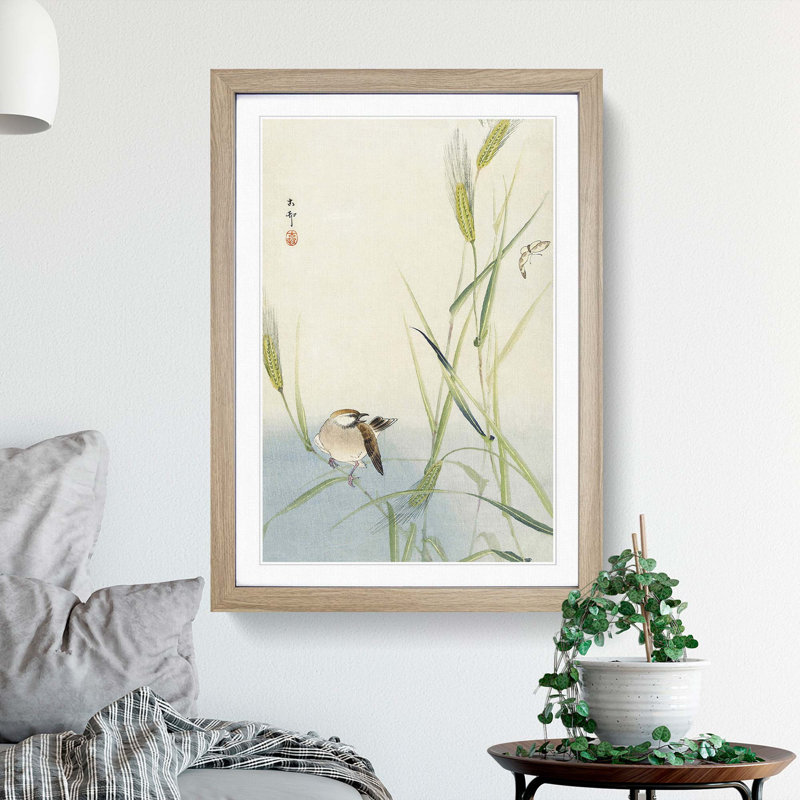 Bird & Butterfly by Ohara Koson - Framed Print, Oak Framed, 36cm H x 27cm W x 2cm D
