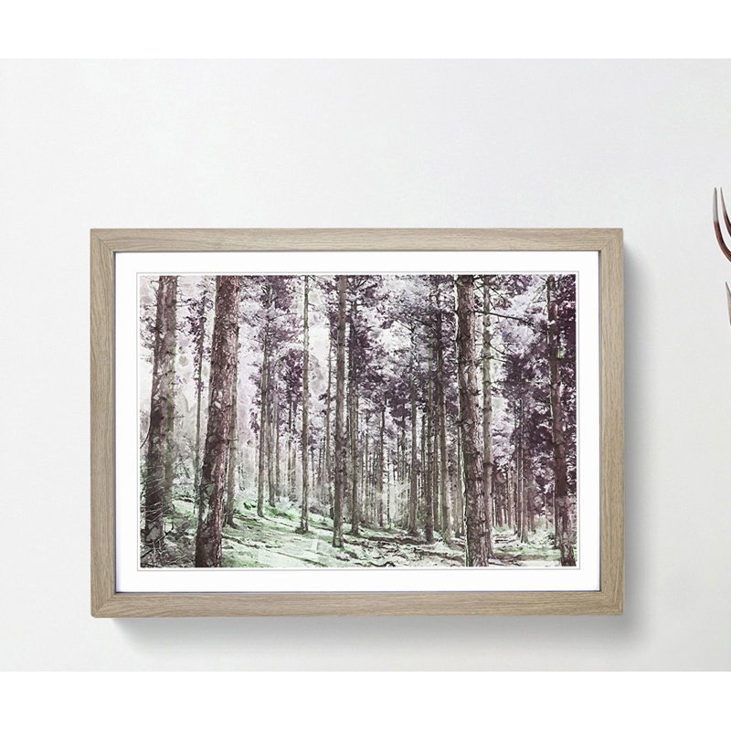 Pretty Forest in Abstract - Picture Frame Painting Print, 40cm H x 60cm W x 2cm D, Oak