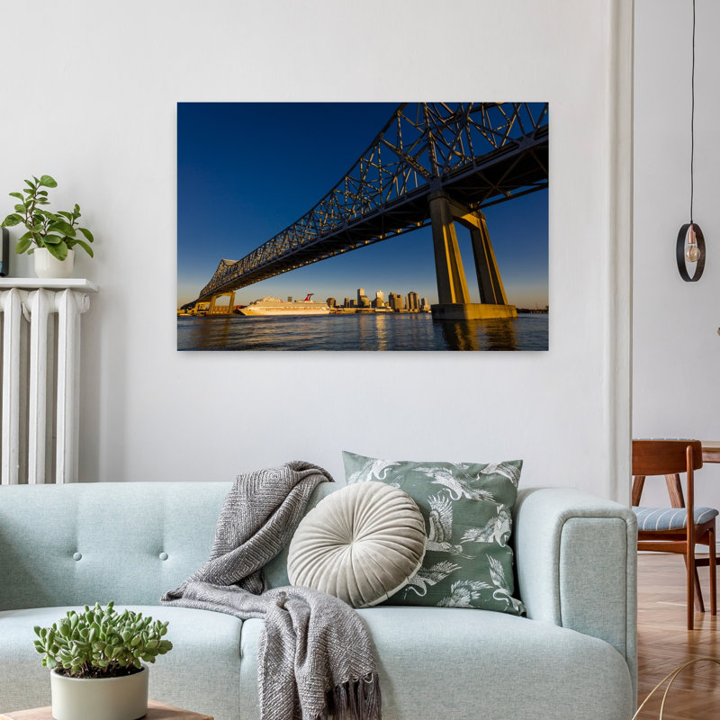 Crescent City Bridges cross Mississippi River New Orleans Louisiana USA 1 Piece Wrapped Canvas Wall Art